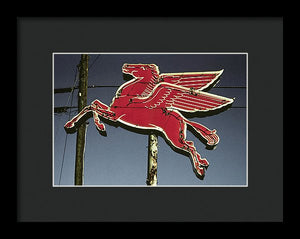 Old, Vintage Gas Sign - Mobil Flying Red Horse - Framed Print