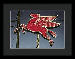 Old, Vintage Gas Sign - Mobil Flying Red Horse - Framed Print