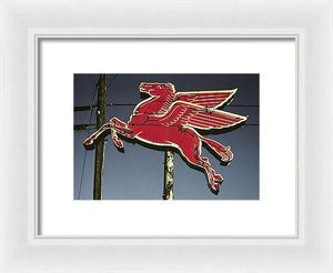 Old, Vintage Gas Sign - Mobil Flying Red Horse - Framed Print