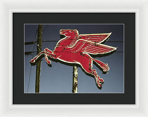 Old, Vintage Gas Sign - Mobil Flying Red Horse - Framed Print