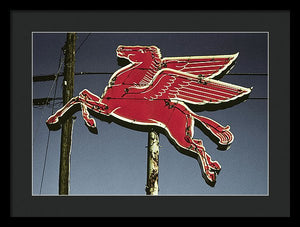 Old, Vintage Gas Sign - Mobil Flying Red Horse - Framed Print