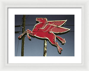 Old, Vintage Gas Sign - Mobil Flying Red Horse - Framed Print