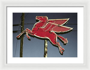 Old, Vintage Gas Sign - Mobil Flying Red Horse - Framed Print