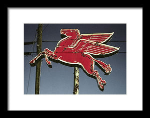 Old, Vintage Gas Sign - Mobil Flying Red Horse - Framed Print