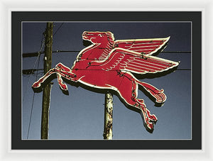 Old, Vintage Gas Sign - Mobil Flying Red Horse - Framed Print