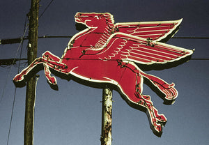 Old, Vintage Gas Sign - Mobil Flying Red Horse - Art Print