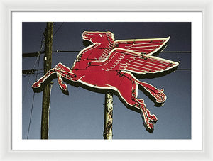 Old, Vintage Gas Sign - Mobil Flying Red Horse - Framed Print