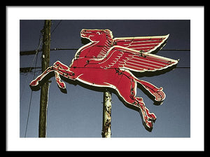 Old, Vintage Gas Sign - Mobil Flying Red Horse - Framed Print