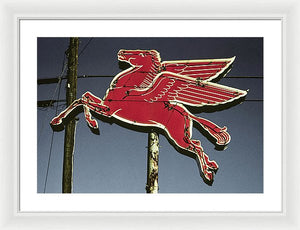 Old, Vintage Gas Sign - Mobil Flying Red Horse - Framed Print