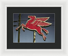 Load image into Gallery viewer, Old, Vintage Gas Sign - Mobil Flying Red Horse - Framed Print