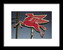 Load image into Gallery viewer, Old, Vintage Gas Sign - Mobil Flying Red Horse - Framed Print