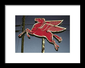 Old, Vintage Gas Sign - Mobil Flying Red Horse - Framed Print