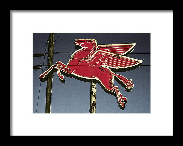 Old, Vintage Gas Sign - Mobil Flying Red Horse - Framed Print