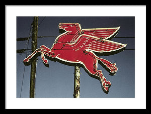 Old, Vintage Gas Sign - Mobil Flying Red Horse - Framed Print