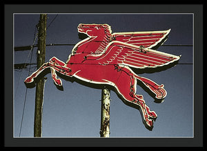 Old, Vintage Gas Sign - Mobil Flying Red Horse - Framed Print