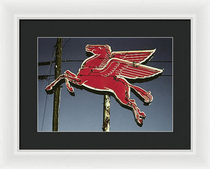 Old, Vintage Gas Sign - Mobil Flying Red Horse - Framed Print