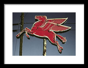 Old, Vintage Gas Sign - Mobil Flying Red Horse - Framed Print