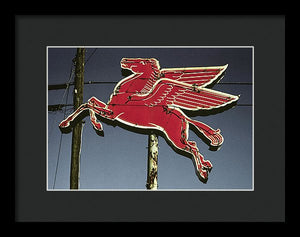 Old, Vintage Gas Sign - Mobil Flying Red Horse - Framed Print