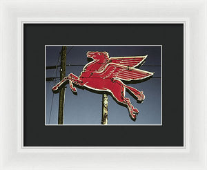 Old, Vintage Gas Sign - Mobil Flying Red Horse - Framed Print