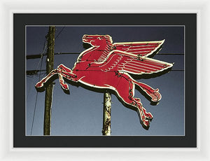 Old, Vintage Gas Sign - Mobil Flying Red Horse - Framed Print