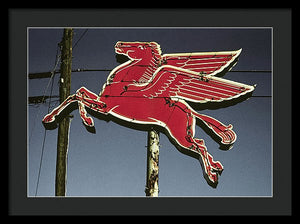 Old, Vintage Gas Sign - Mobil Flying Red Horse - Framed Print