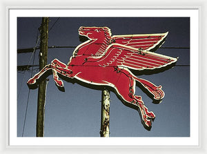 Old, Vintage Gas Sign - Mobil Flying Red Horse - Framed Print