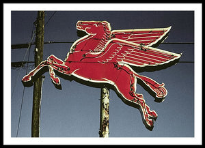 Old, Vintage Gas Sign - Mobil Flying Red Horse - Framed Print