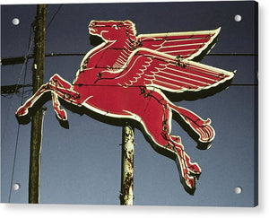 Old, Vintage Gas Sign - Mobil Flying Red Horse - Acrylic Print