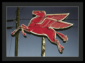 Old, Vintage Gas Sign - Mobil Flying Red Horse - Framed Print