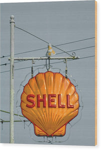 Old, Vintage Shell Gas Station Sign - Wood Print