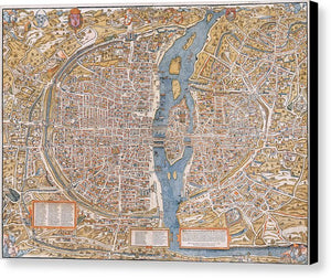 Old Map Of Paris 1550 - Canvas Print