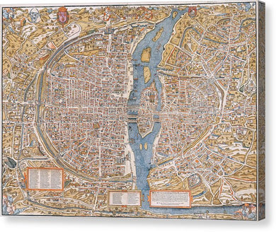 Old Map Of Paris 1550 - Canvas Print