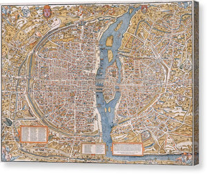 Old Map Of Paris 1550 - Canvas Print