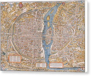 Old Map Of Paris 1550 - Canvas Print