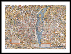 Old Map Of Paris 1550 - Framed Print