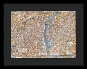 Old Map Of Paris 1550 - Framed Print