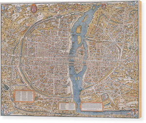 Old Map Of Paris 1550 - Wood Print