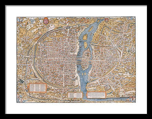 Old Map Of Paris 1550 - Framed Print