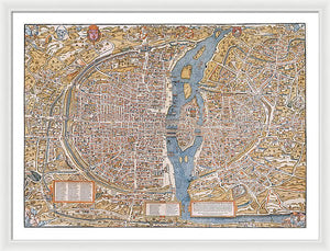 Old Map Of Paris 1550 - Framed Print