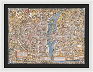 Old Map Of Paris 1550 - Framed Print