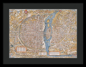 Old Map Of Paris 1550 - Framed Print