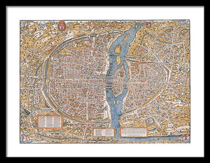 Old Map Of Paris 1550 - Framed Print