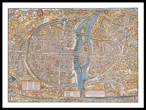 Old Map Of Paris 1550 - Framed Print