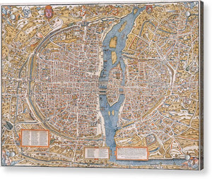 Old Map Of Paris 1550 - Acrylic Print