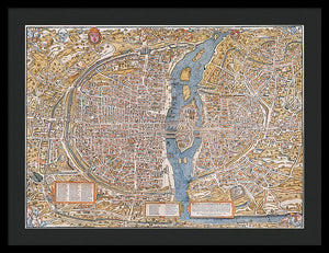 Old Map Of Paris 1550 - Framed Print