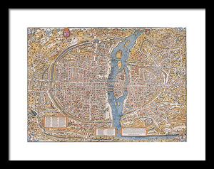 Old Map Of Paris 1550 - Framed Print