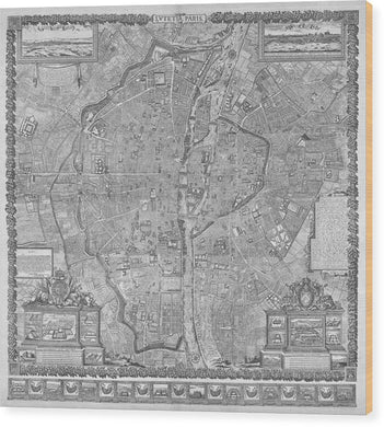 Old Map Of Paris 1652 - Wood Print