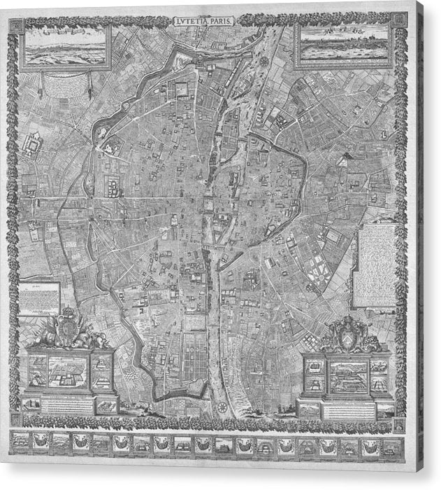 Old Map Of Paris 1652 - Acrylic Print