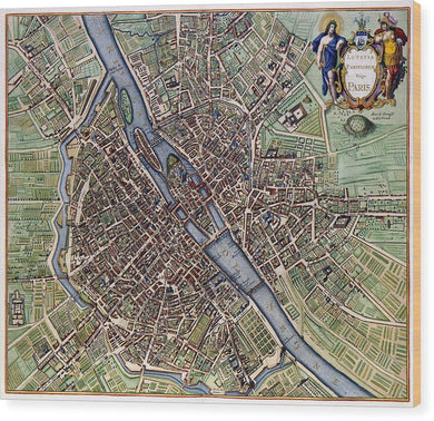 Old Map Of Paris 1657 - Wood Print