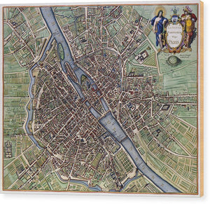 Old Map Of Paris 1657 - Wood Print